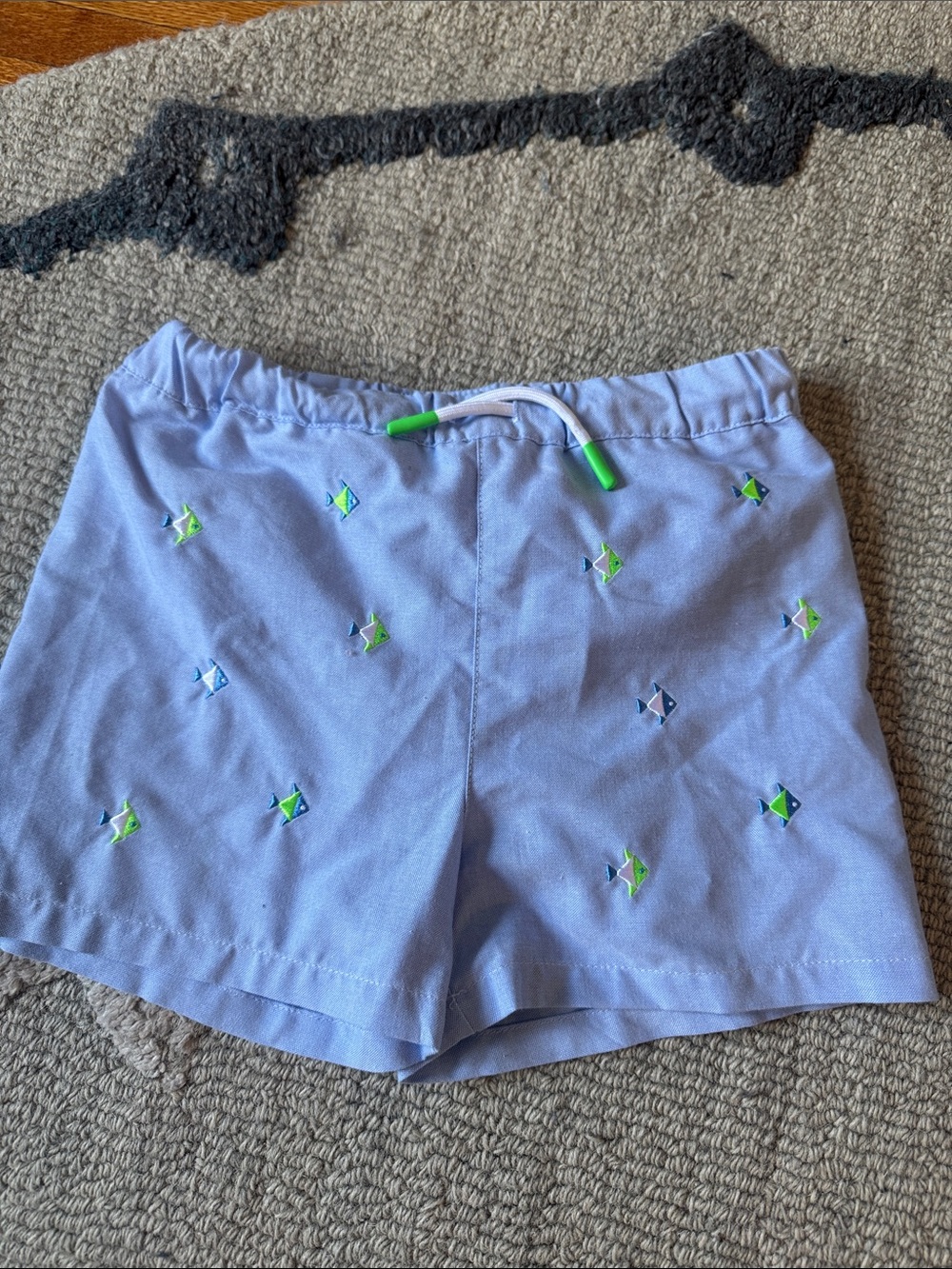 Jacadi Light Blue Embroidered boys' swim trunks with Green & Navy Accents